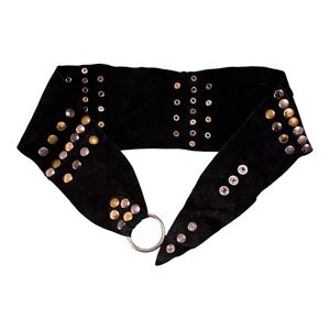 Studded Belt With 3 Snap Closure 5" to 2" Wide Women's Black/Gold/Silver
